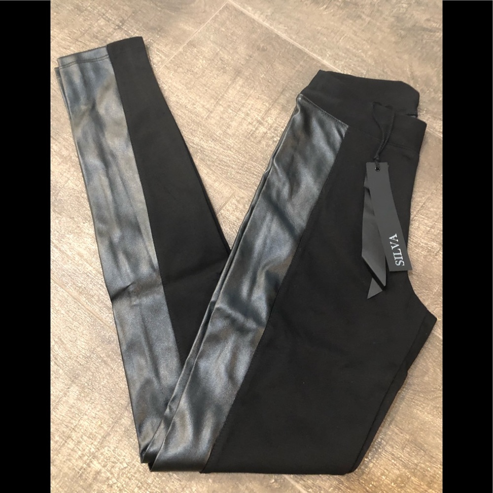 NWT SILVA woman’s XS black vegan leather leggings